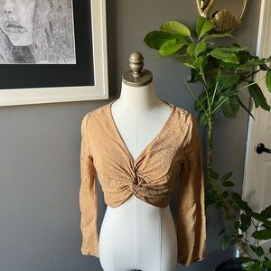 Kirious Los Angeles Gold Satin Printed Twist Front Blouse Size Small